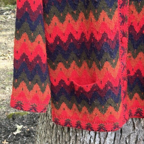 Amwell Knits Alpaca Cardigan Sweater Women's Colorful Zig Zag Stripe Size XL L?? - Picture 2 of 6